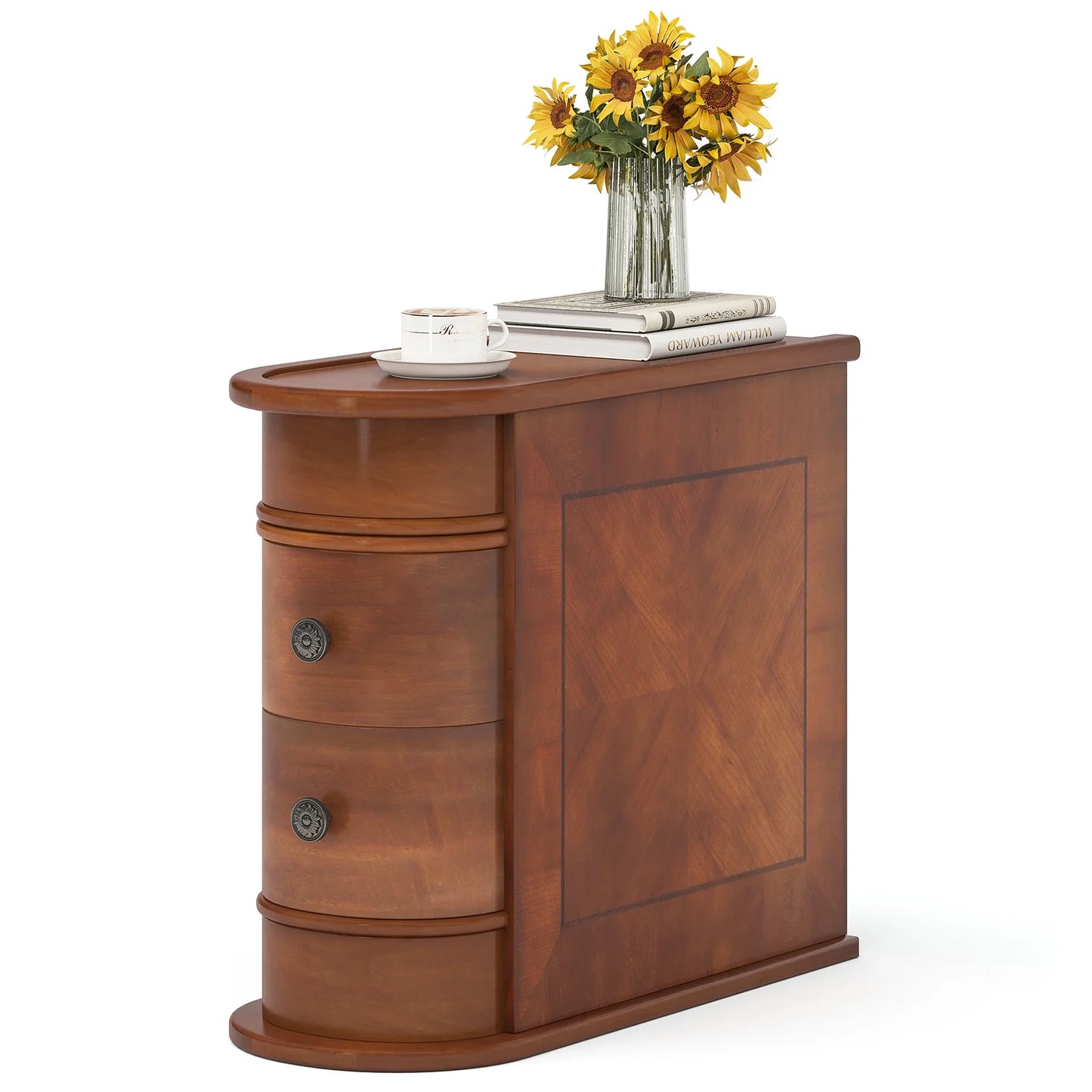 Tribesigns Round Solid Wood End Table With Drawer Nightstand