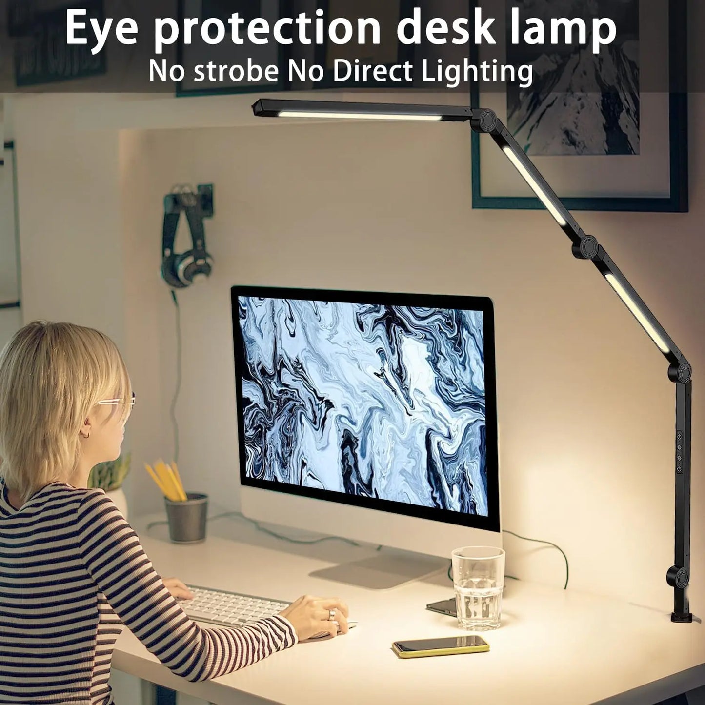 LED Desk Lamp With Clamp Flexible Swing Arm Color Modes