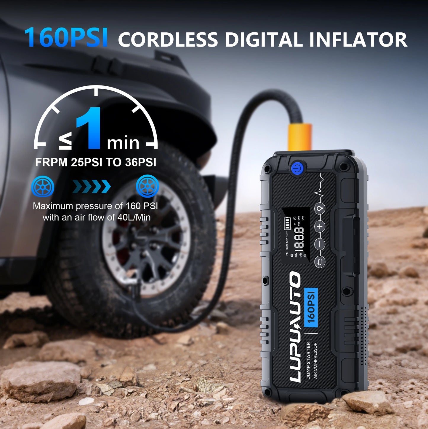 4 In 1 Car Jump Starter 4000A With LED Light Power Bank Tire Inflator