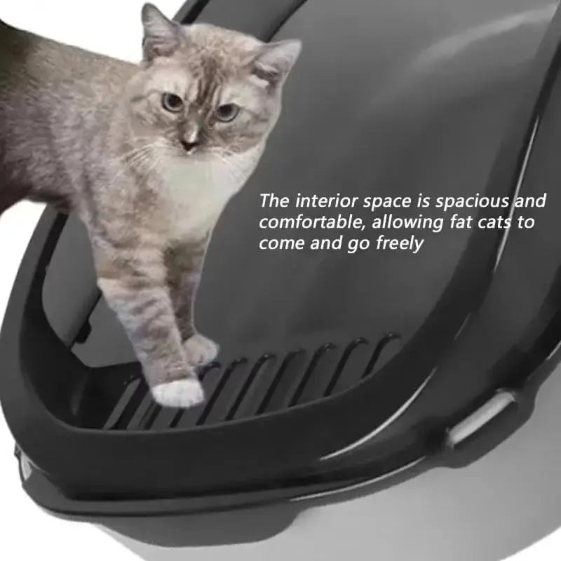 Semi-Enclosed Cat Litter Box With High Sides For Indoor Use