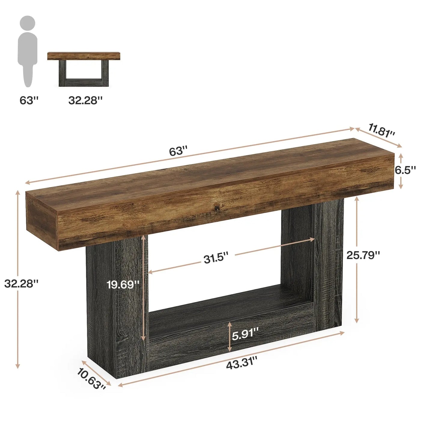 Tribesigns Farmhouse Console Table 2-Tier Entryway With U Shaped Base