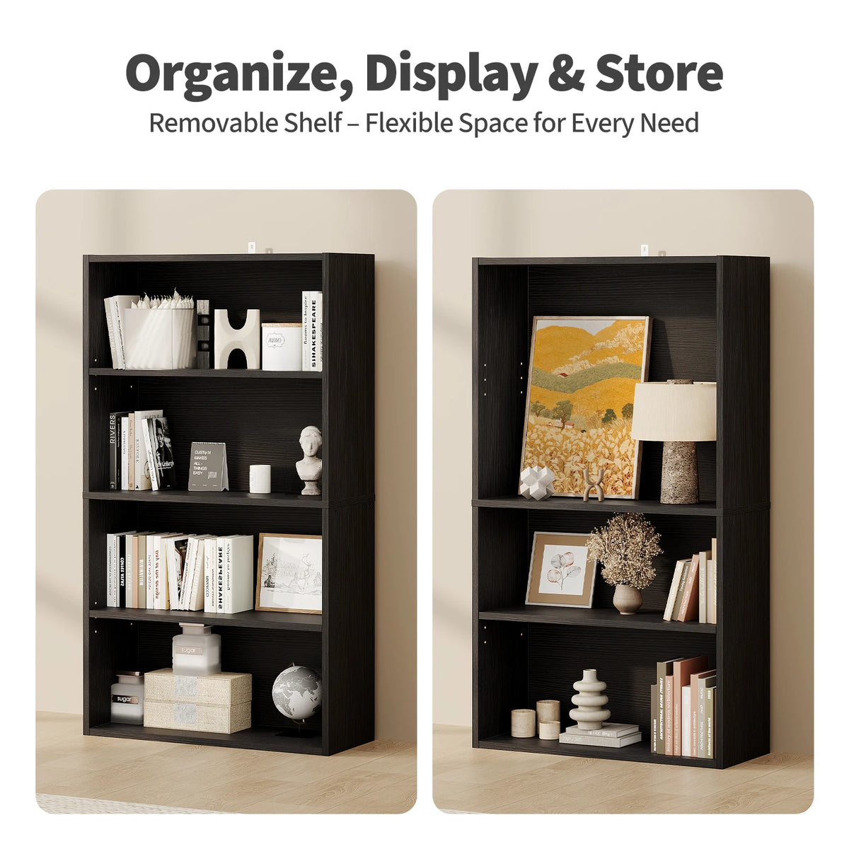 JHK Four Tier Wooden Bookcase For Home Office Storage