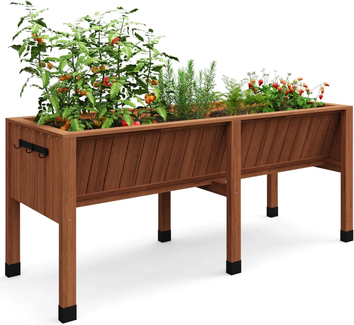 HiMISS Raised Wooden Garden Bed With Tool Hooks And Elevated Planter