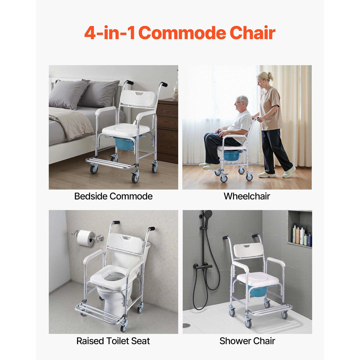 SucceBuy 4 in 1 Bedside Commode Chair With Wheels