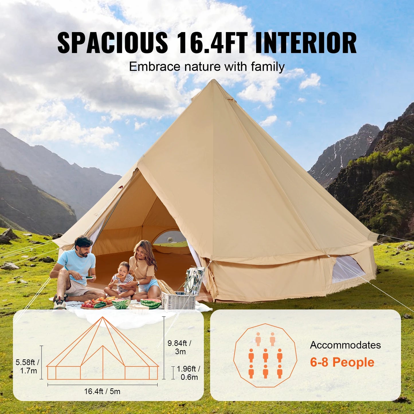 SucceBuy Canvas Bell Tent For Camping Holds Eight People