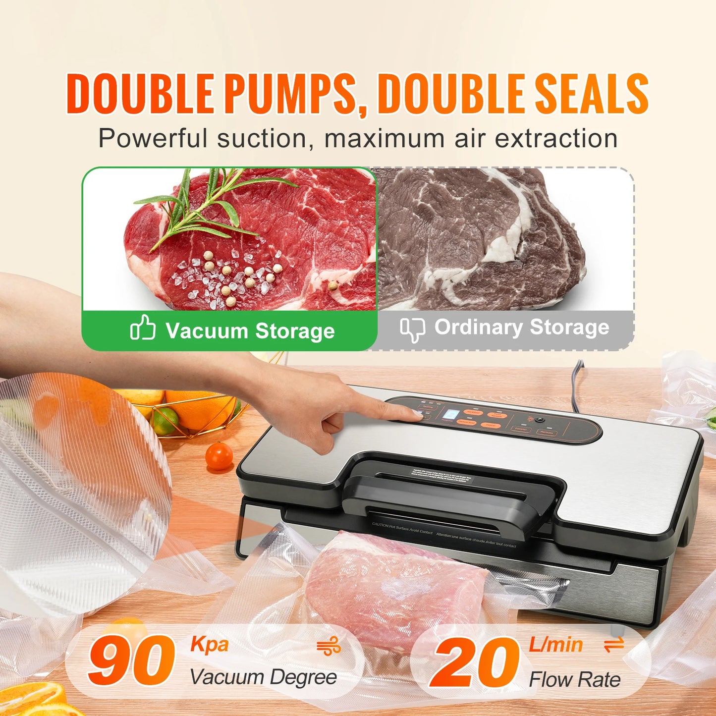 SucceBuy Vacuum Sealer Machine 130W 90Kpa With Free Bags
