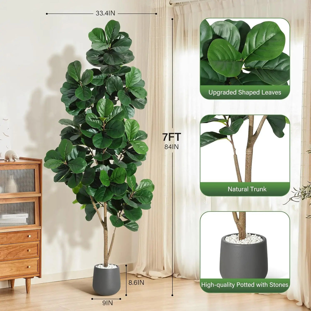 HiMISS Realistic Artificial Fiddle Leaf Fig Tree With Planter Pot