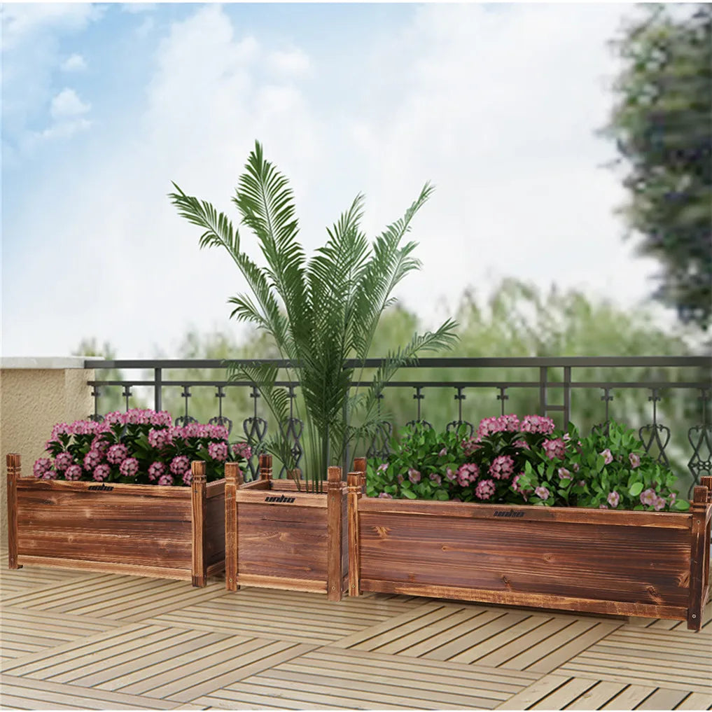 Wooden Raised Flower Bed Planter Box For Vegetables And Herbs