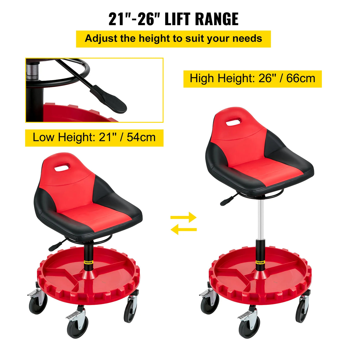 SucceBuy Rolling Garage Stool With Swivel Casters And Tool Tray