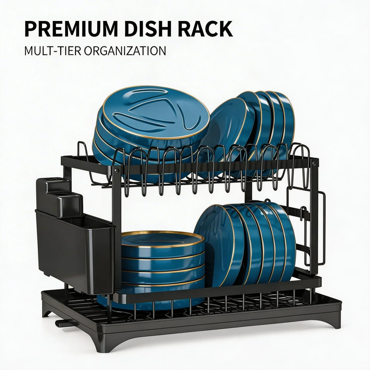 HiMISS Kitchen Countertop Dish Drying Rack With Drainage Tray