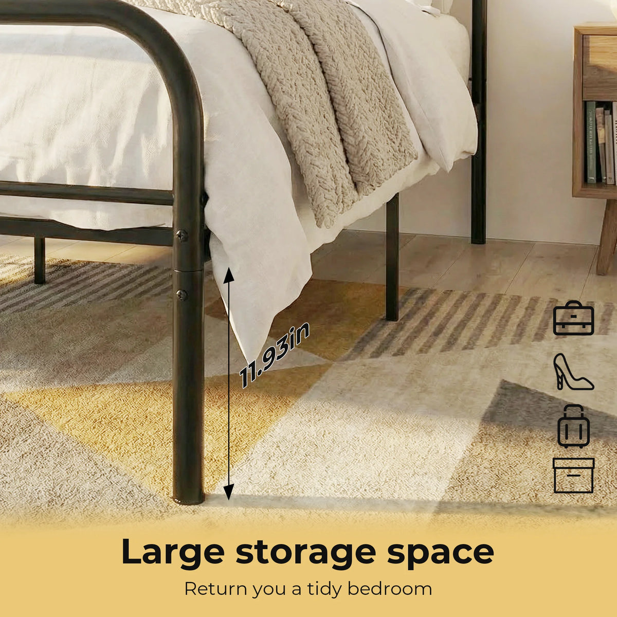 JHK Square Metal Platform Bed Frame Heavy Duty No Boxspring