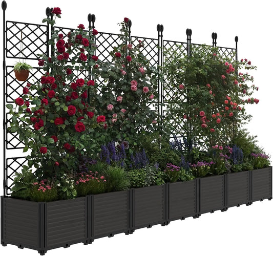 TWISTER.CK Plastic Planter Box With Trellis Raised Garden Bed