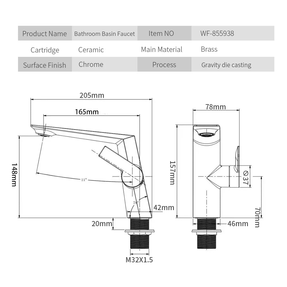 Basin Faucet Single Hole Deck Mounted Brass Mixer Tap
