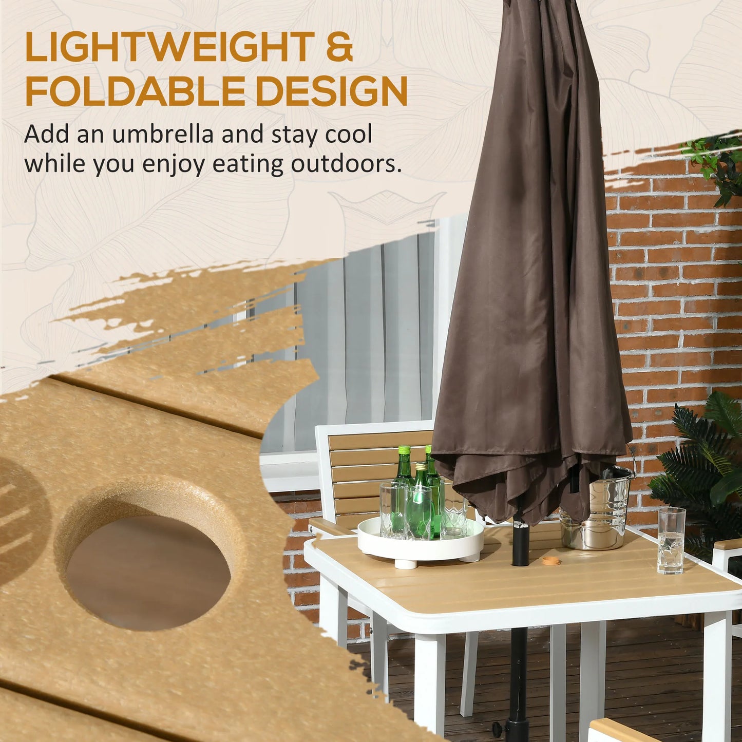 Outsunny 5-Piece Aluminum Outdoor Dining Set HDPE Table With Umbrella Hole