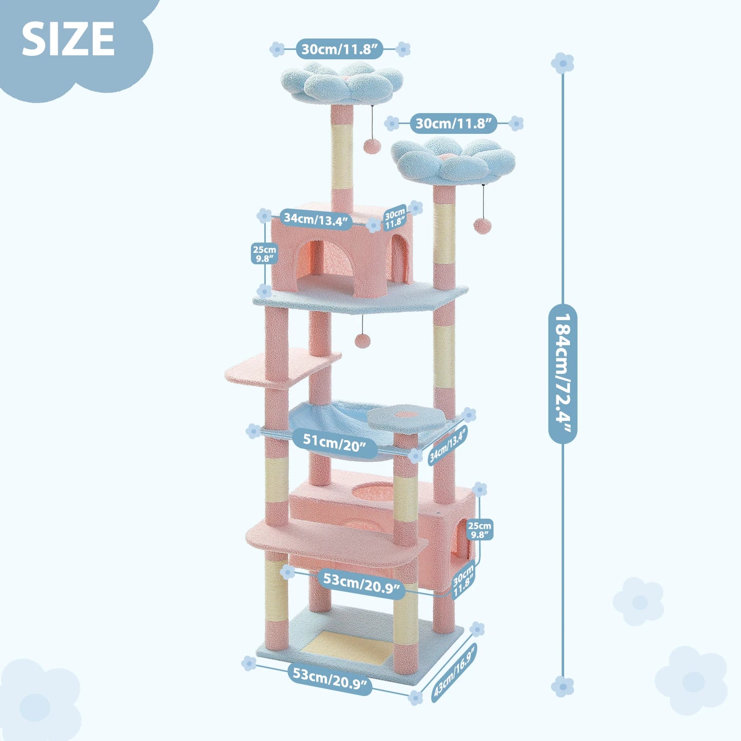 PETEPELA Cat Tree Tower For Indoor Cats With Sisal Scratching Posts Hammocks