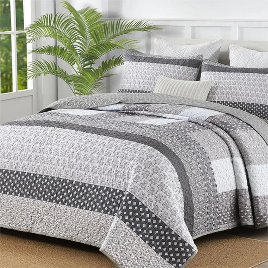 Bohemian Stripe Reversible Quilt Set 3 Piece Microfiber Polyester Cotton
