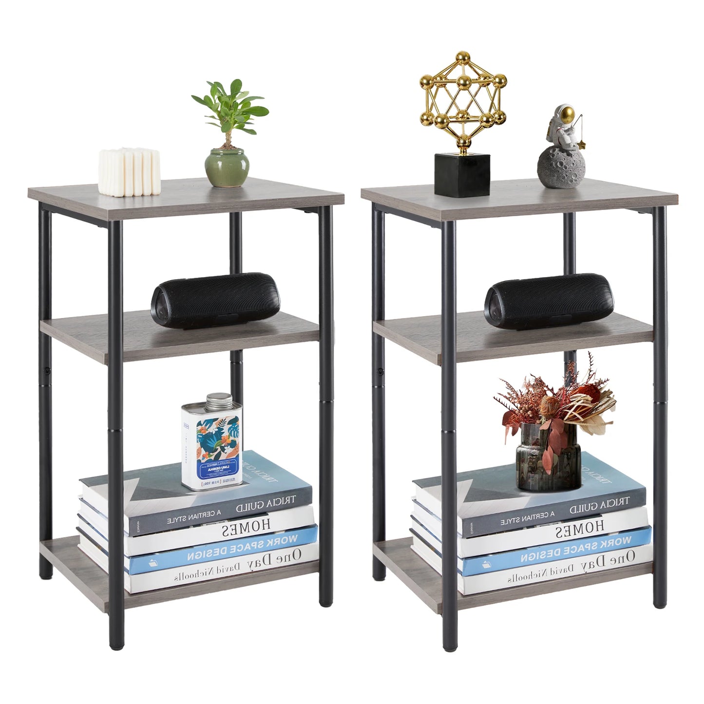 JHK 2 to 3 Tier End Table Featuring Adjustable Feet