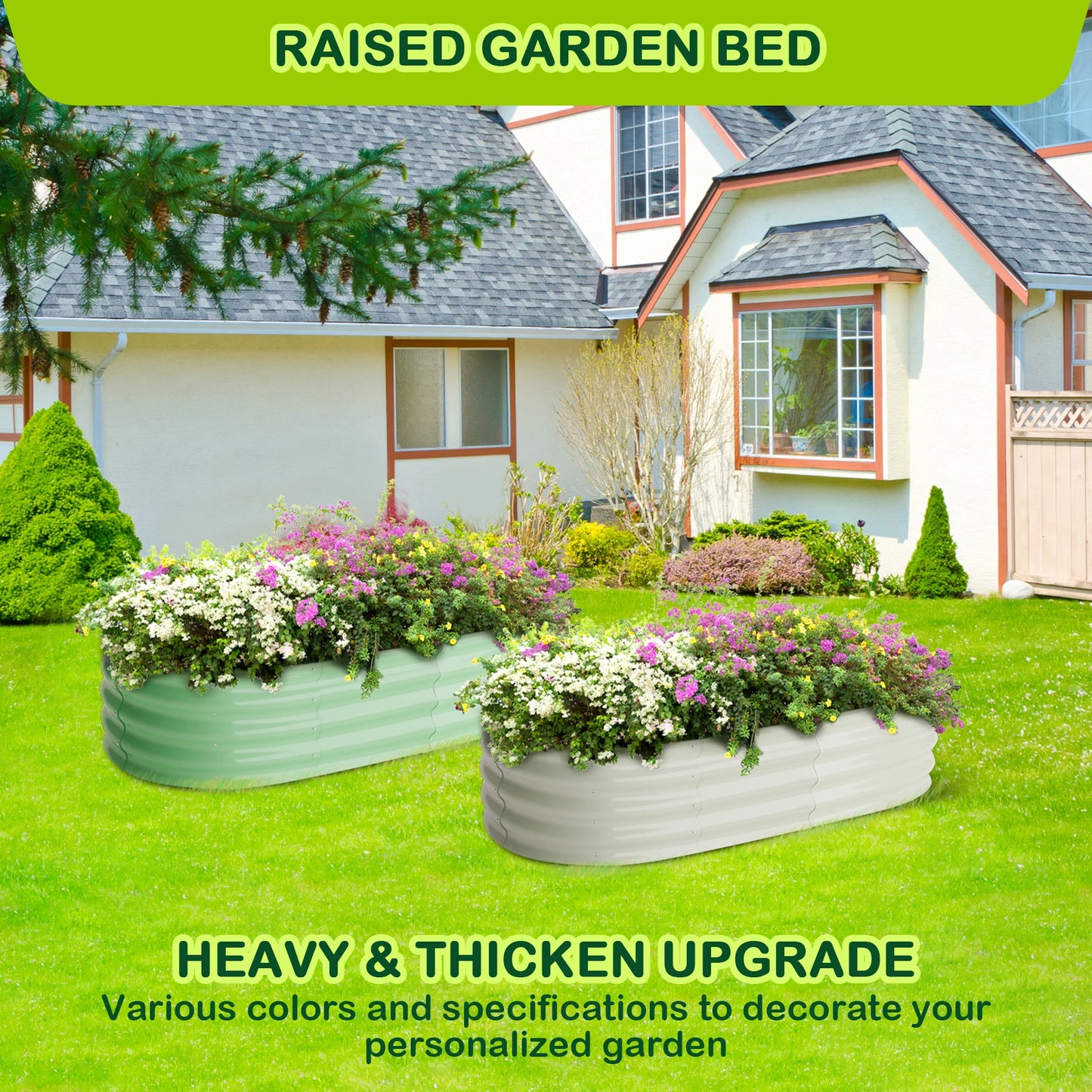 HiMISS Oval Galvanized Raised Garden Bed Kit Outdoor Planter