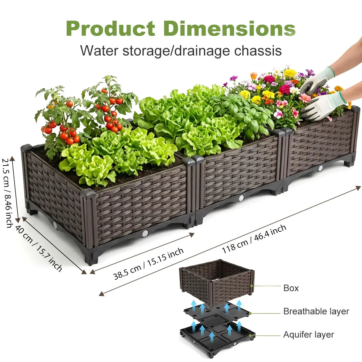 Rectangular Raised Garden Bed Kit Outdoor Plastic Planter For Vegetables