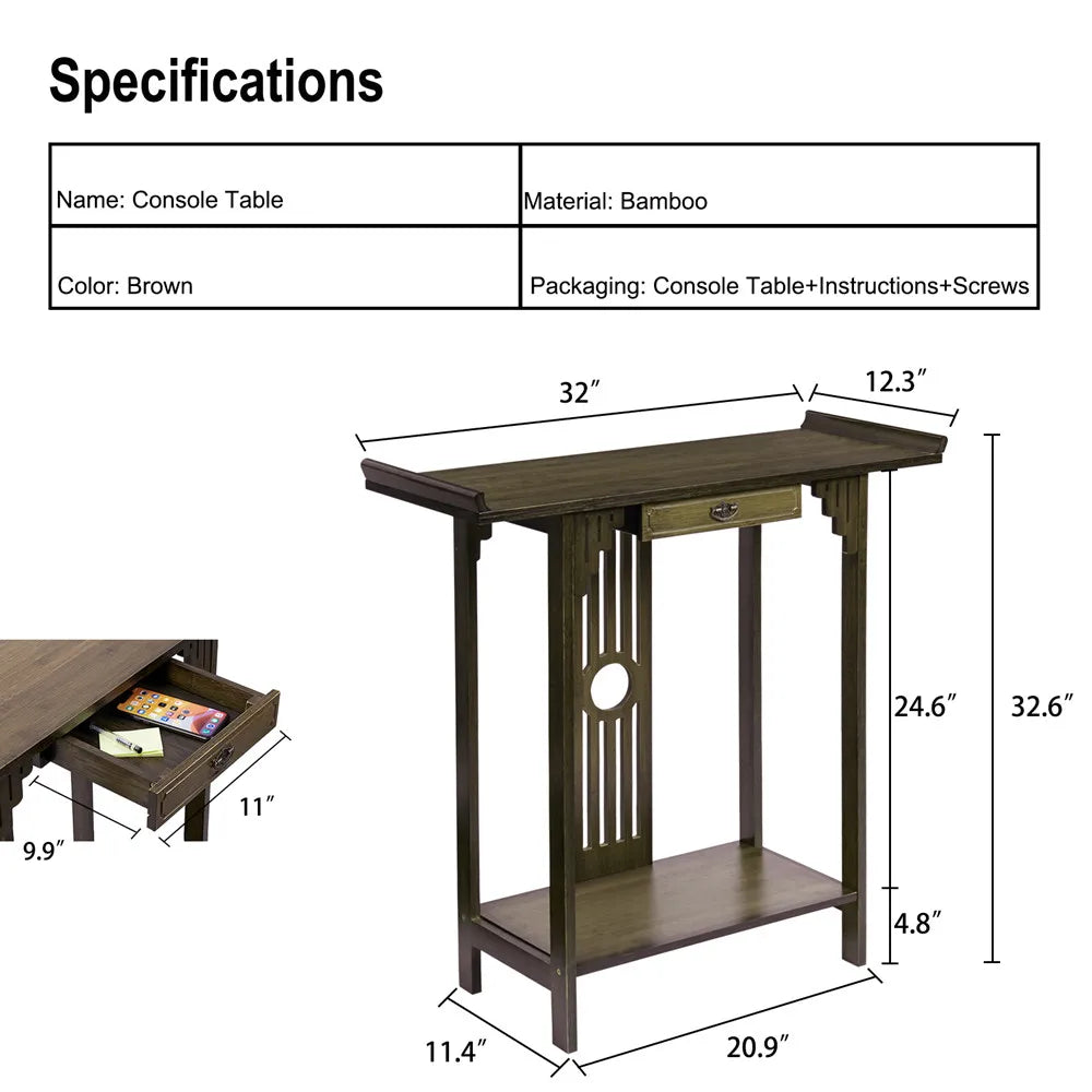 LUVODI Classic Wood Console Table With Drawer And Bottom Shelf
