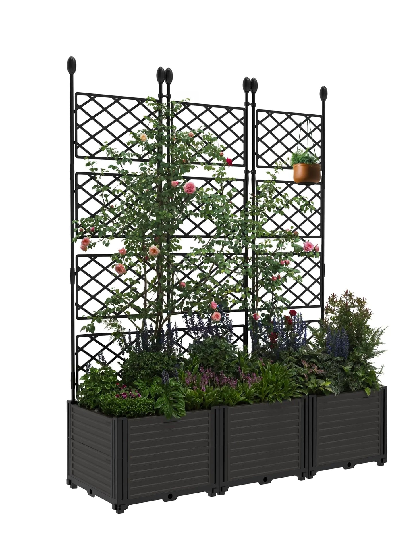 HiMISS Planter Box With Trellis Raised Garden Bed For Climbing Plants Outdoor