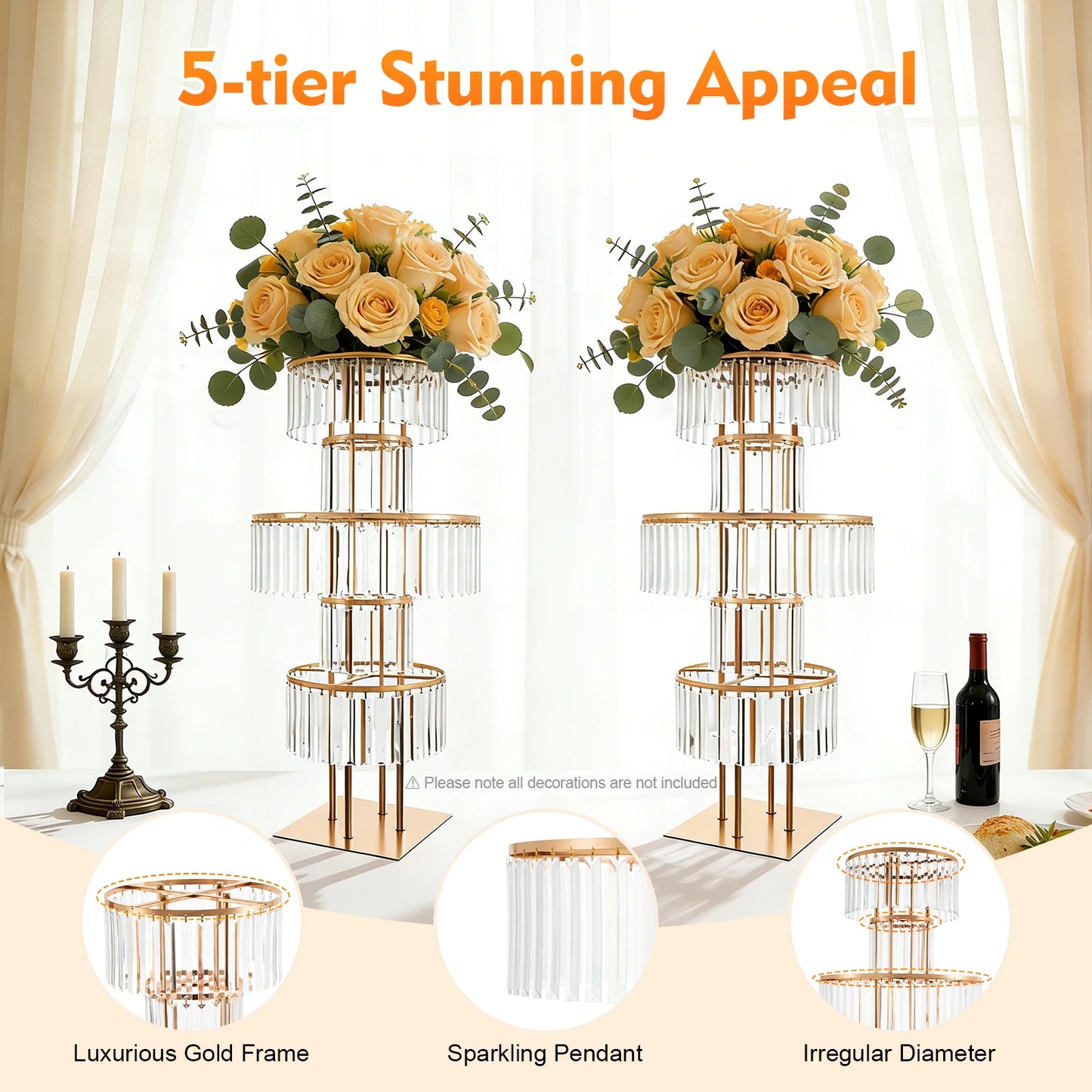 Five-Tier Iron and Acrylic Wedding Flower Stand Centerpiece