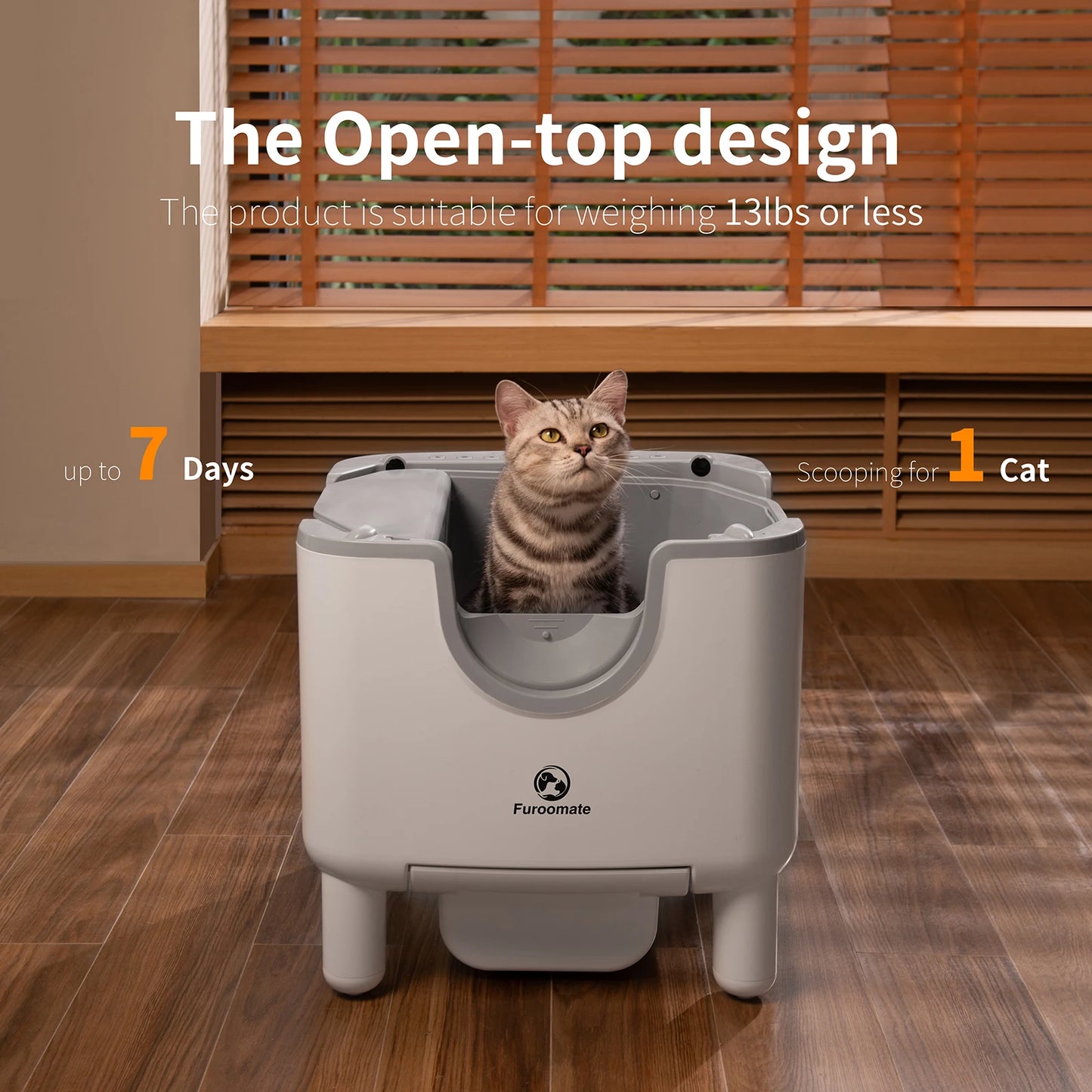 Furoomate F6 Self-Cleaning Open-Top Automatic Cat Litter Box Odor Control