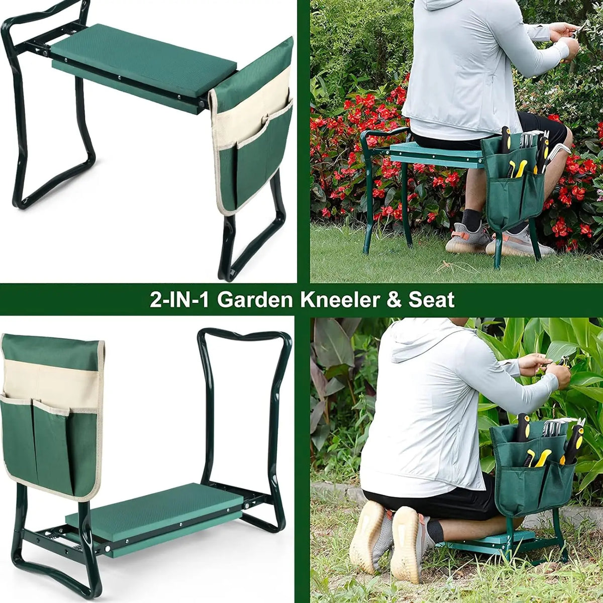Upgraded Folding Metal Garden Kneeler and Seat with Foam