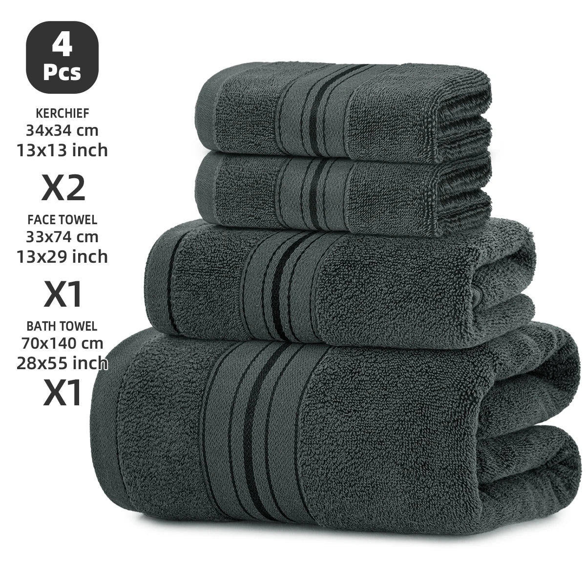 Luxury Cotton 4 Piece Bath Towel Set With Washcloths