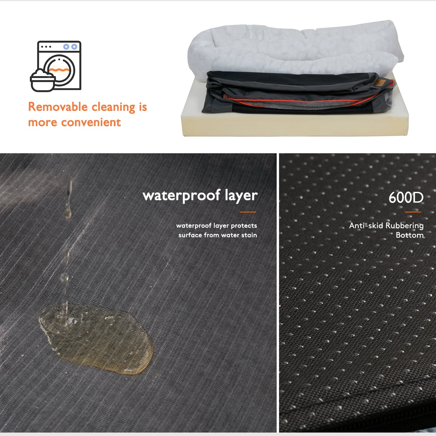 BINGOPAW Large Dog Bed With Removable Washable Waterproof Fleece Cover