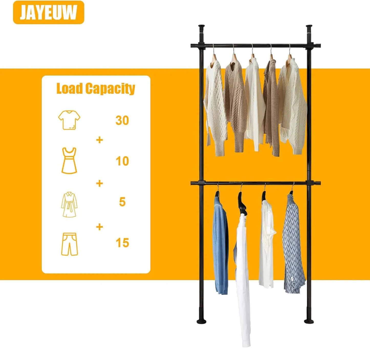 Adjustable Floor to Ceiling Clothing Rack Organizer in Stainless Steel