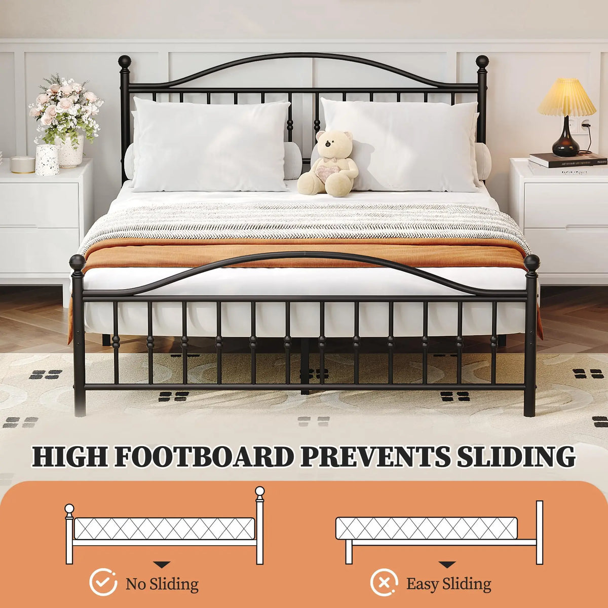 HiMISS Victorian Metal Bed Frame With Headboard And Footboard