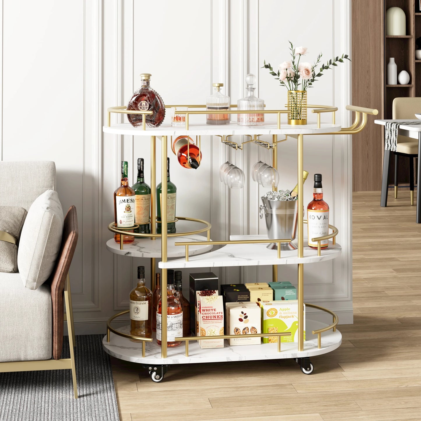 TWISTER.CK Four Tier Bar Cart With Storage And Wine Rack