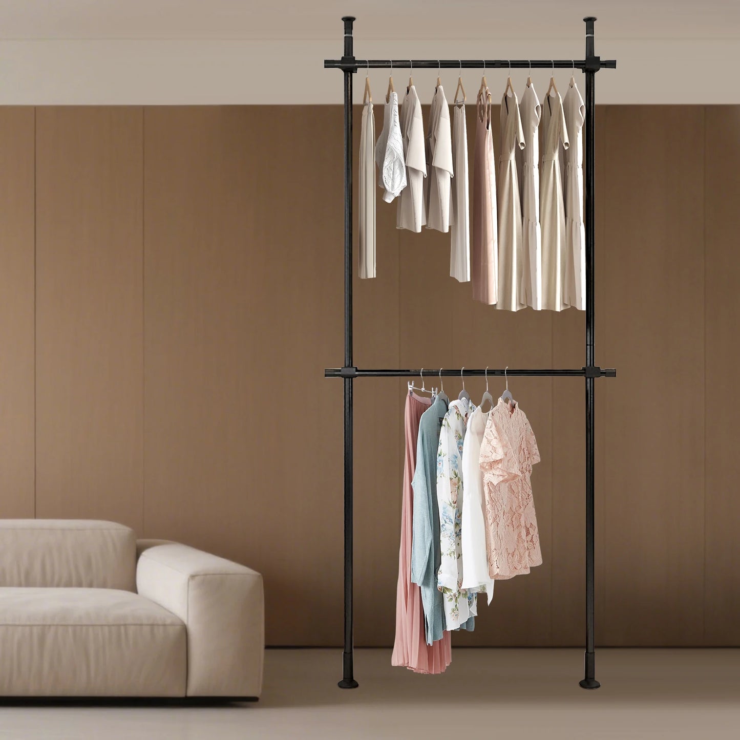 Adjustable Floor to Ceiling Clothing Rack Organizer in Stainless Steel