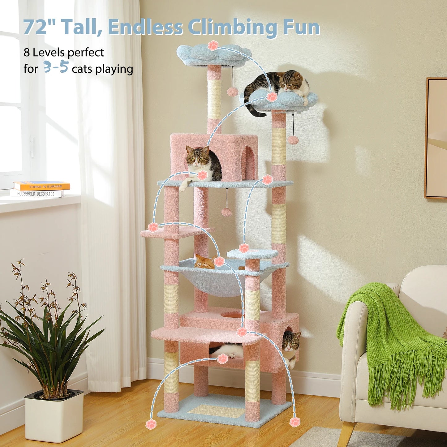 PETEPELA Cat Tree Tower For Indoor Cats With Sisal Scratching Posts Hammocks