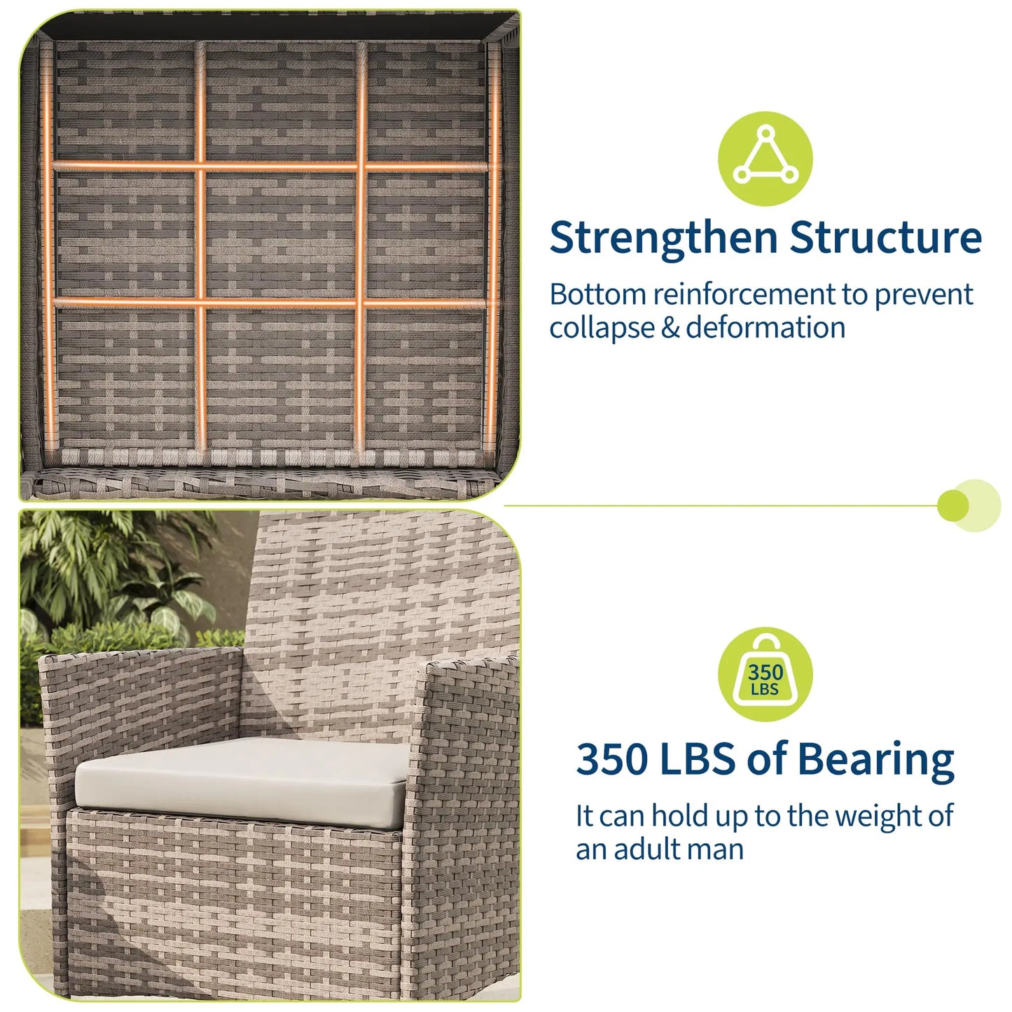HiMISS Patio Furniture Set Rattan Wicker Chairs With Cushions And Glass Table