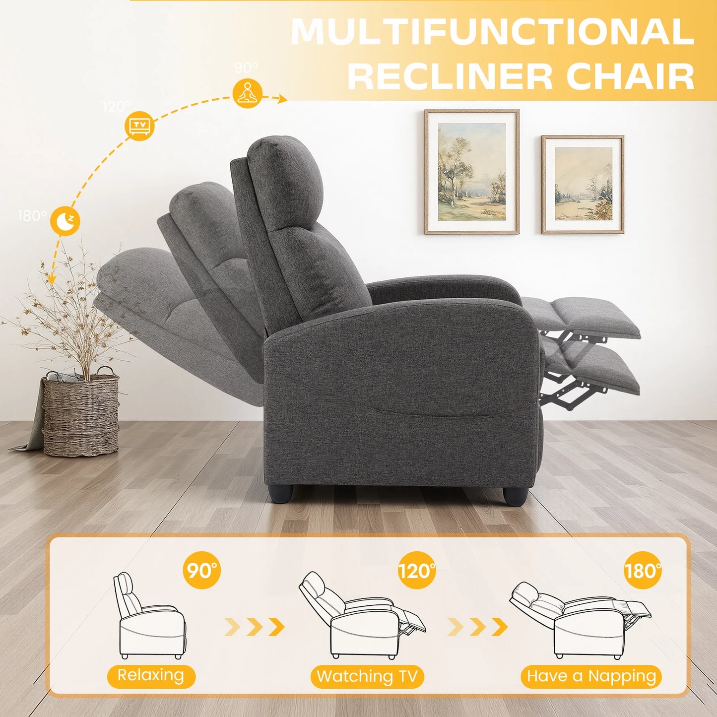 Living Room Recliner Sofa With Lumbar Support And PU Leather