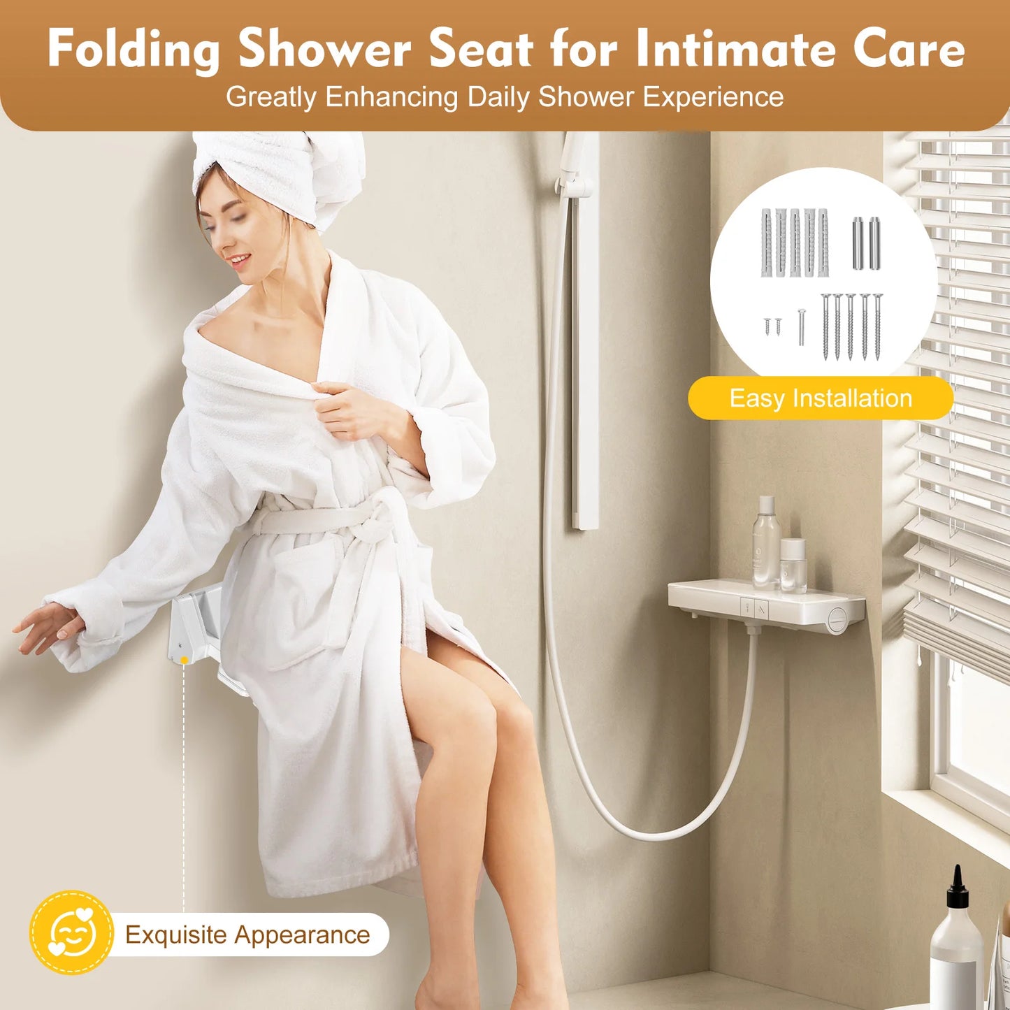 Wall Mounted Folding Shower Seat Non Slip Bath Chair White