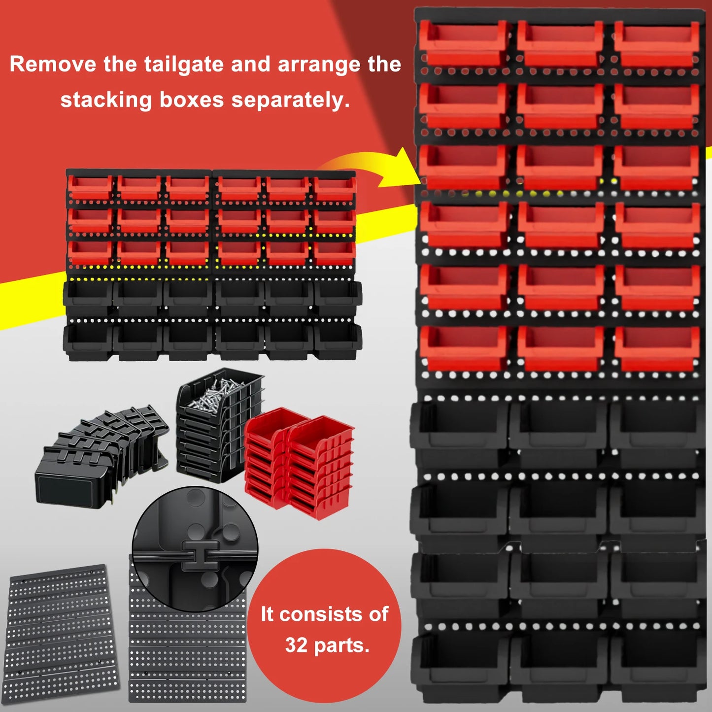 Wall Mounted Plastic Storage Bins Set Garage Organizer