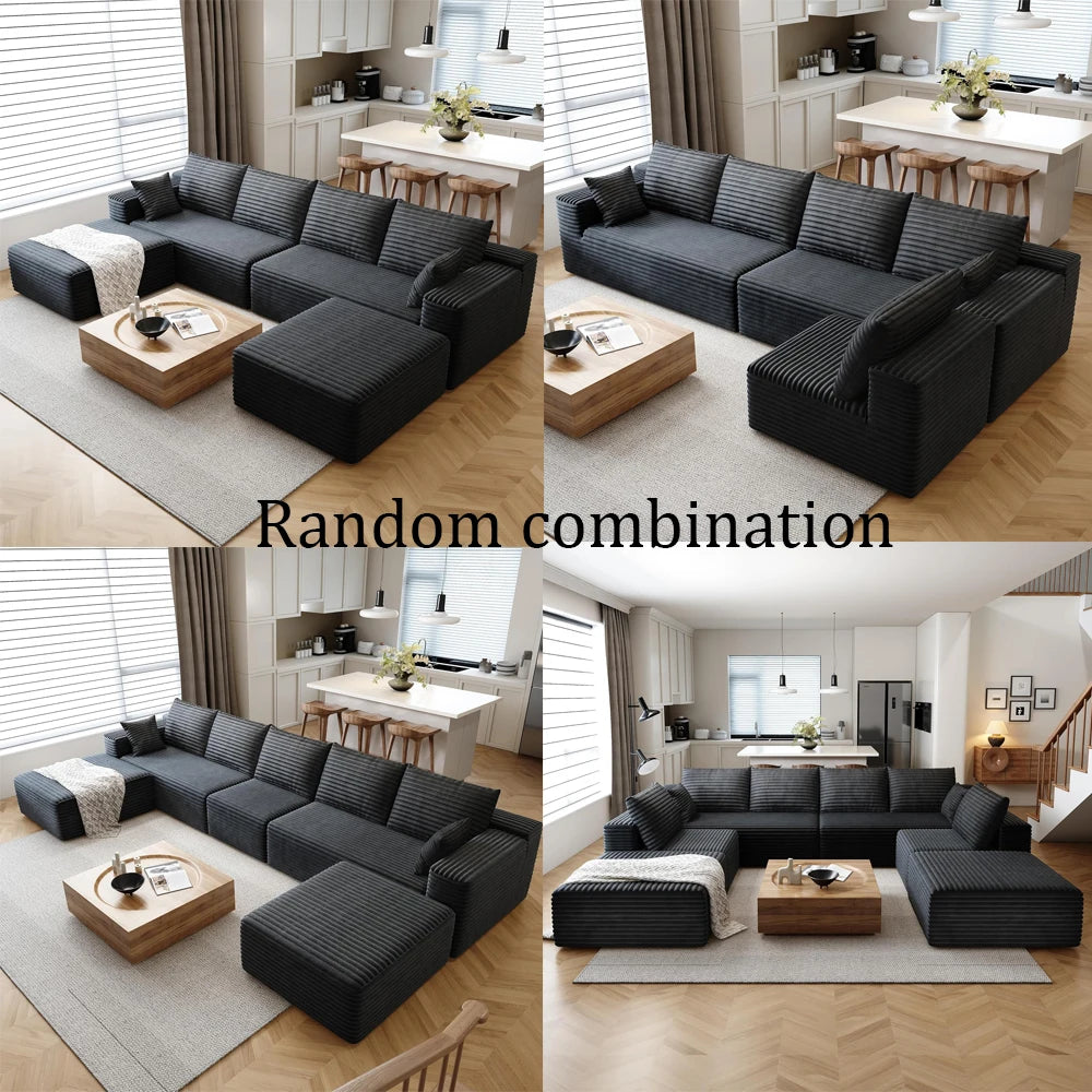 YQXH Cloud Style Sectional Sofa With Corduroy Memory Foam Cushions