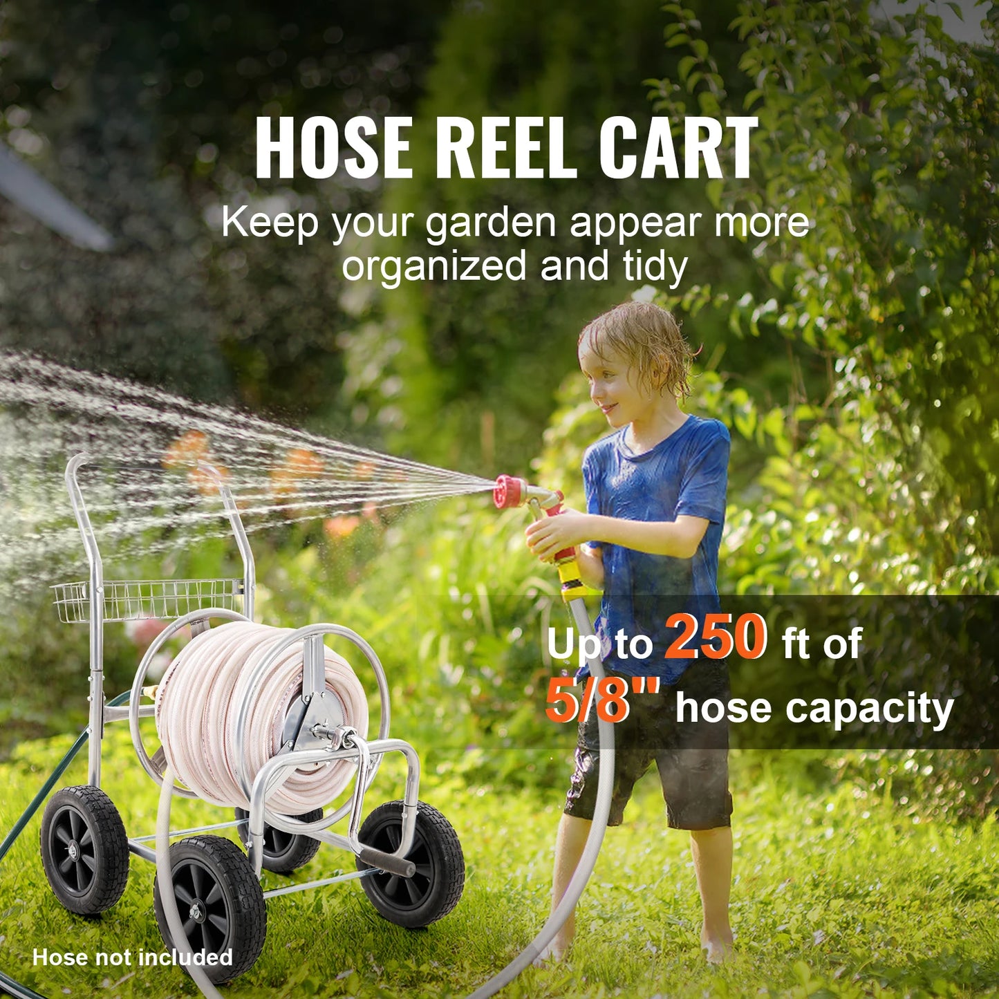 SucceBuy Hose Reel Cart Heavy Duty Garden Hose With Basket