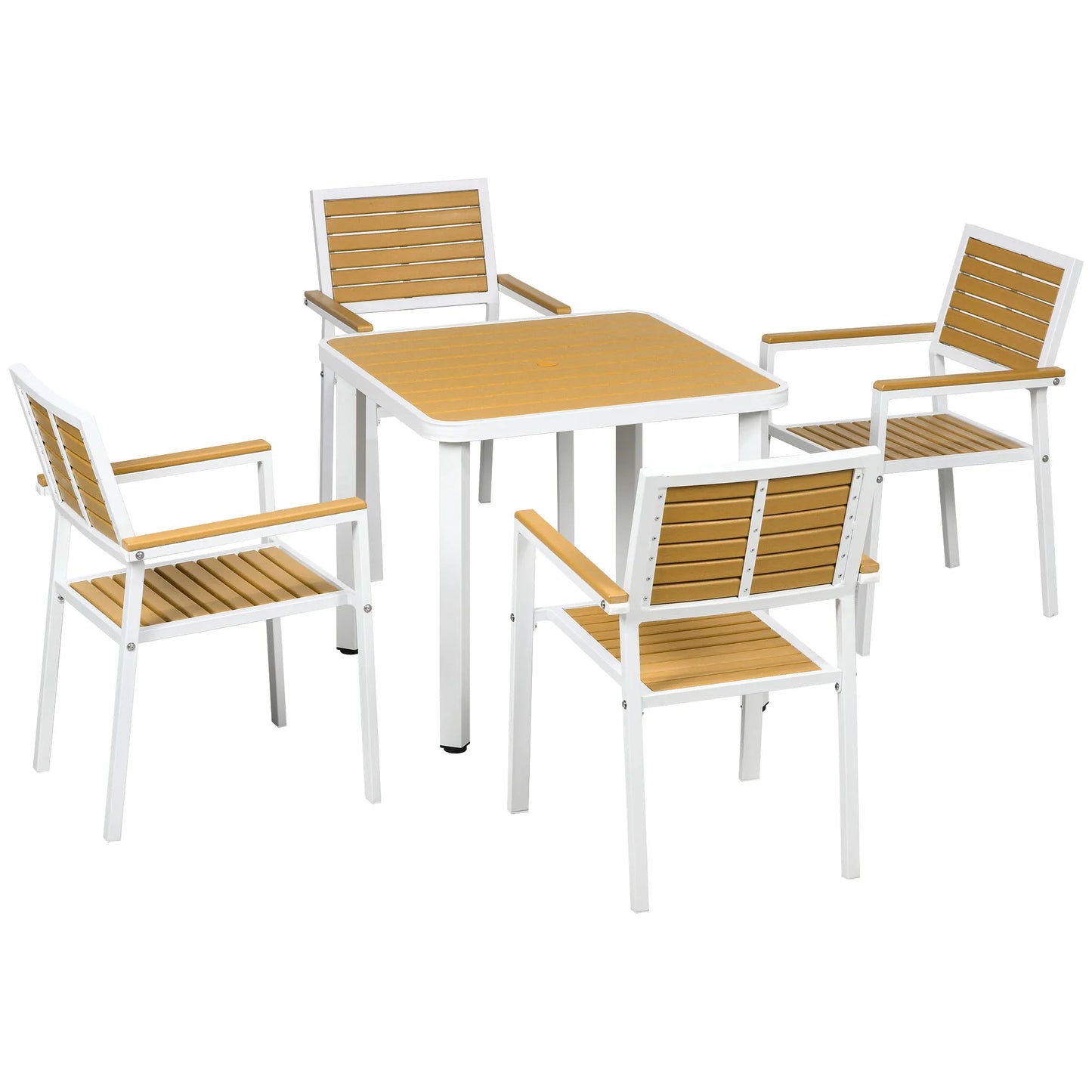 Outsunny 5-Piece Aluminum Outdoor Dining Set HDPE Table With Umbrella Hole