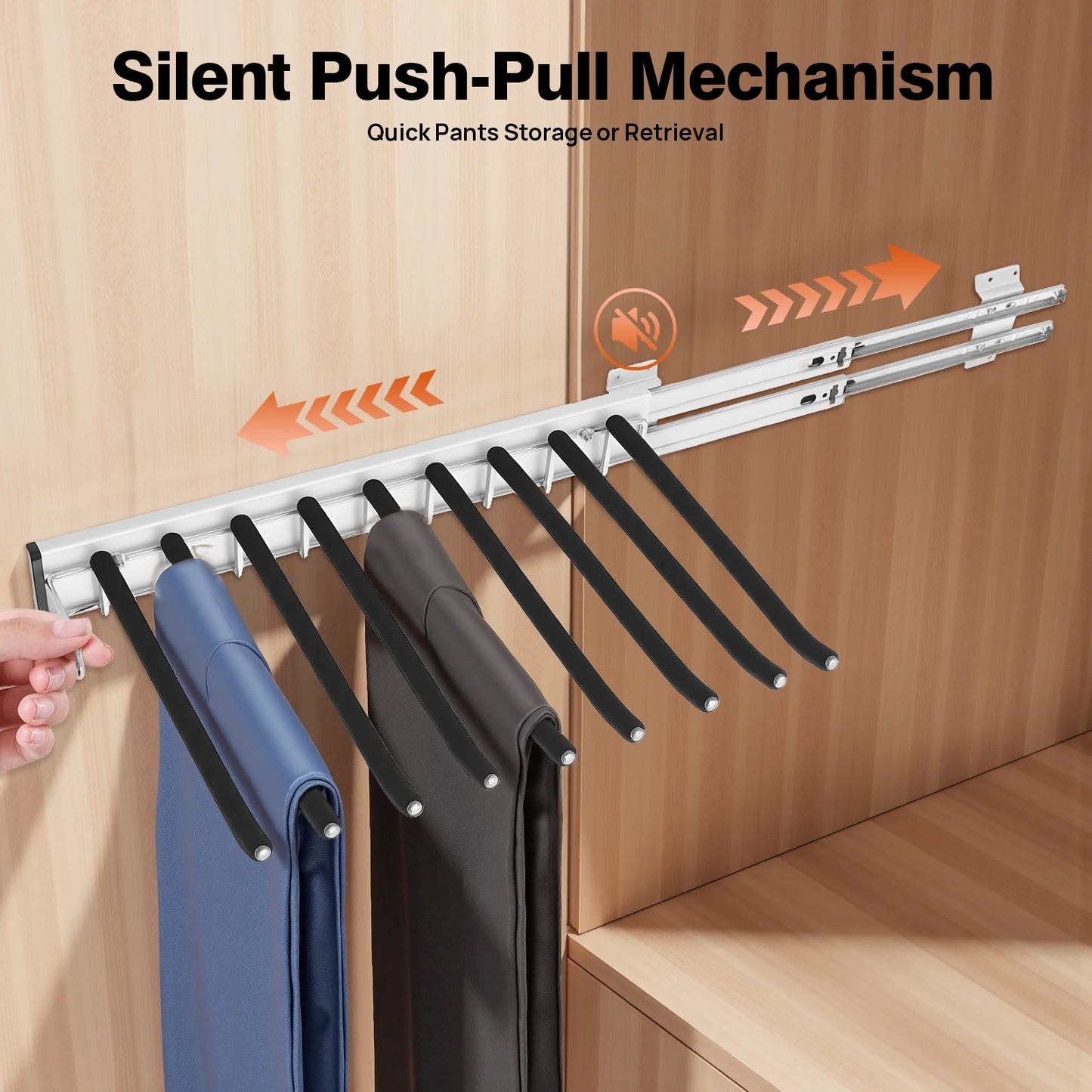 Bymaocar Pull Out Pants Rack 9 Rods Wall Mount Organizer