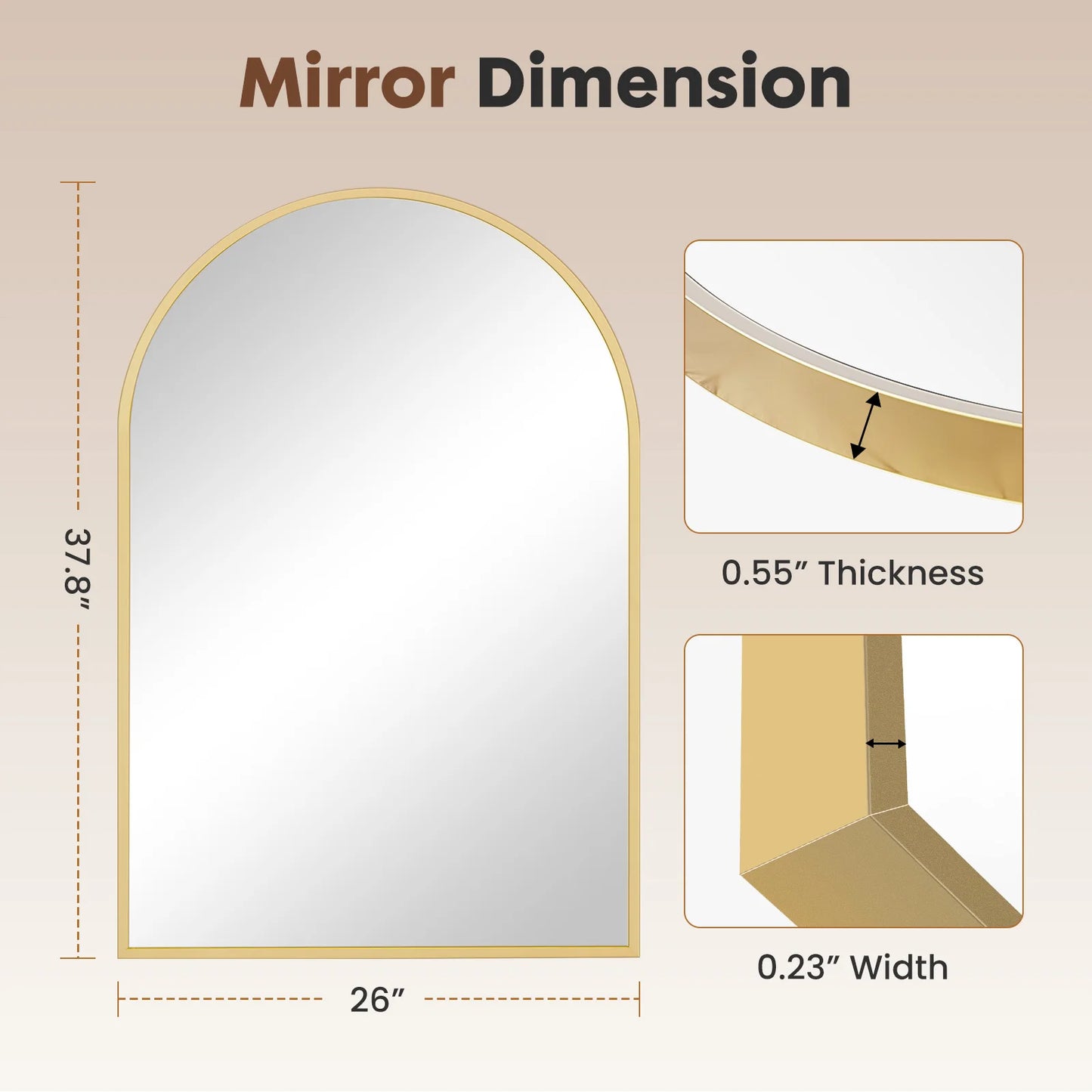 JHK Arched Metal Framed Bathroom Mirror Wall Hanging Decor