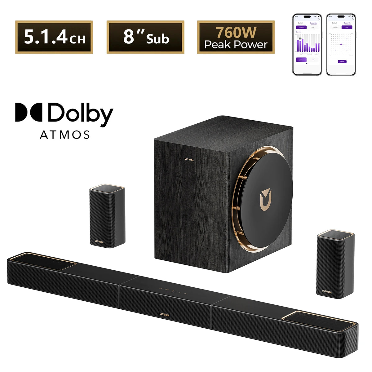 Ultimea 7.1 Dolby Atmos Soundbar With Subwoofer And Rear Speakers