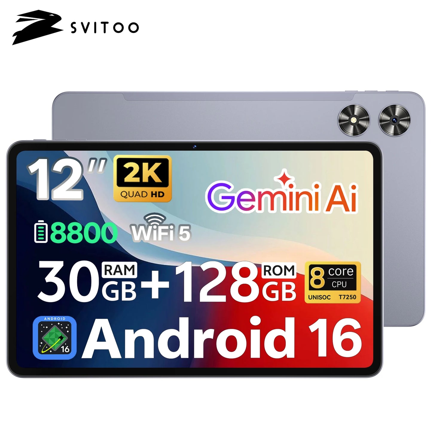 SVITOO Android Tablet Octa Core 6GB RAM 128GB ROM 8800mAh