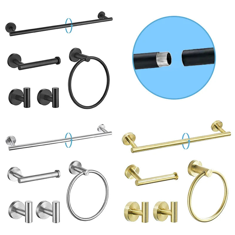5 Piece Bathroom Hardware Set Stainless Steel Towel Bar Rack