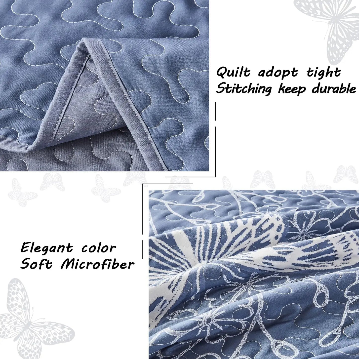 Butterfly Botanical Quilt Set 3 Piece Bedding For Summer