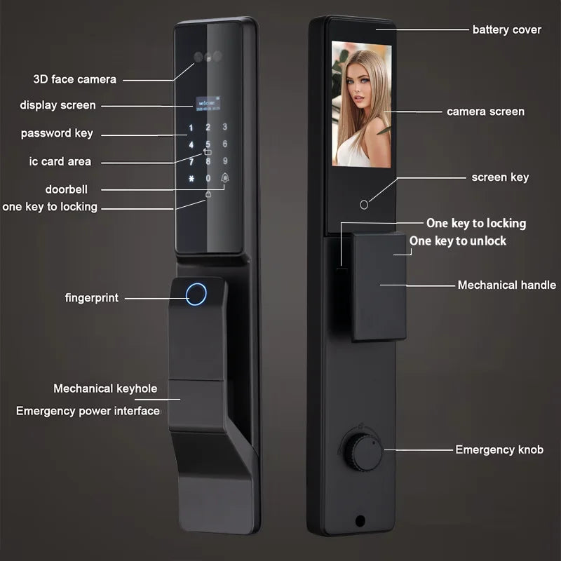 YKESDL Alexa Voice Control Smart Door Lock With 3D Face Recognition Camera