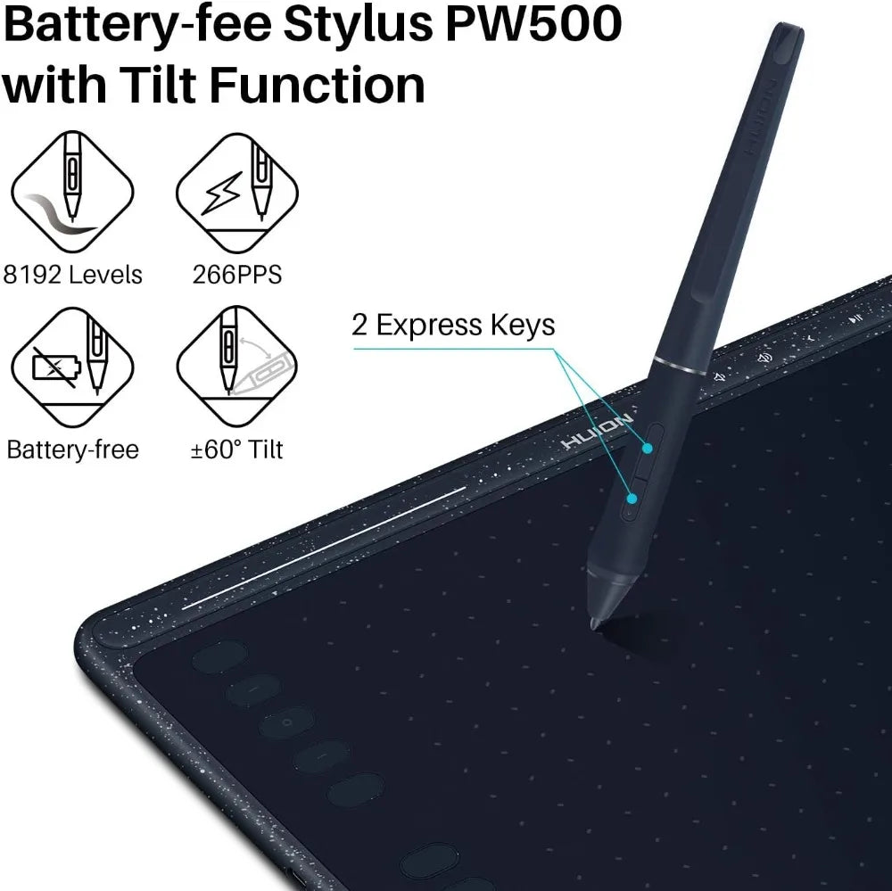 Graphics Drawing Tablet With Tilt Stylus 8192 Pressure 8 Keys